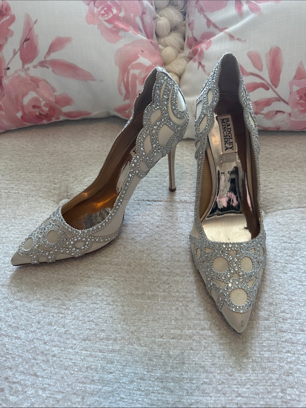 Badgley Mischka Silver Crystal-Embellished Pointed Toe Heels